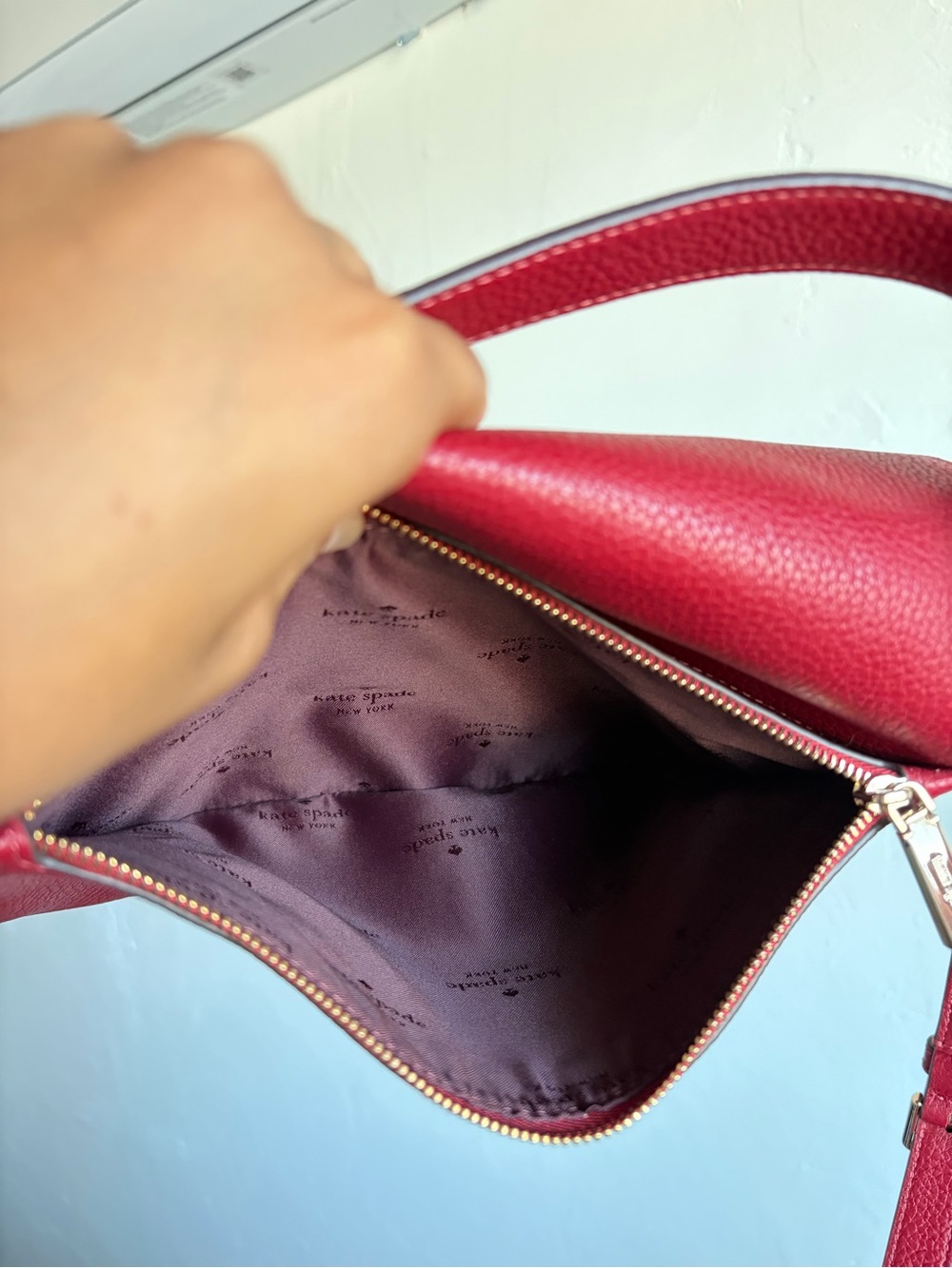 kate spade burgundy pebbled leather crossbody bag - Picture 7 of 8